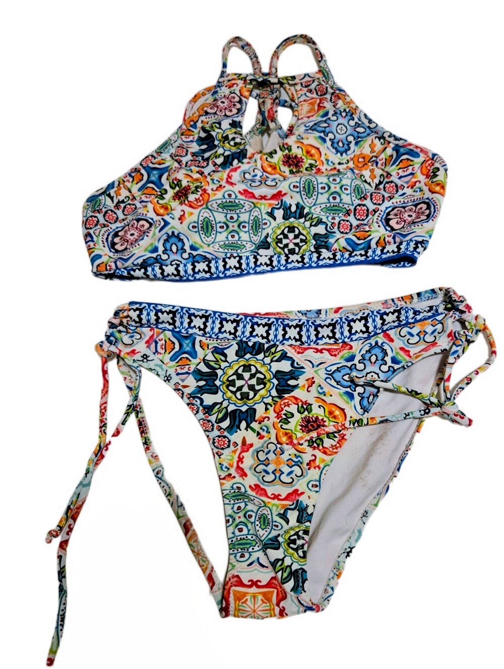 Colorful Mosaic High Neck Bikini Set